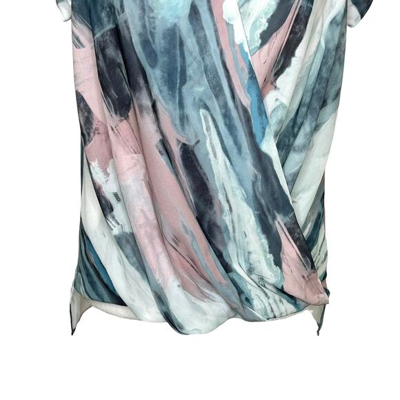 Mossimo Target Pastel Blue Pink Gray Faux Wrap Beaded Neck  Blouse - Picture 4 of 9